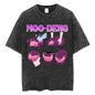 Cute Hippo Moo Deng Rap Vintage Oversized Cotton T-Shirt