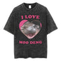 Cute Hippo Moo Deng Rap Vintage Oversized Cotton T-Shirt