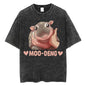 Cute Hippo Moo Deng Rap Vintage Oversized Cotton T-Shirt