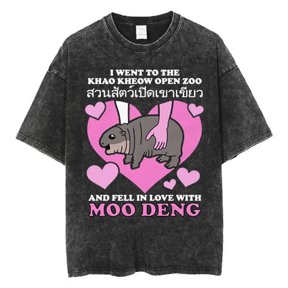 Cute Hippo Moo Deng Rap Vintage Oversized Cotton T-Shirt